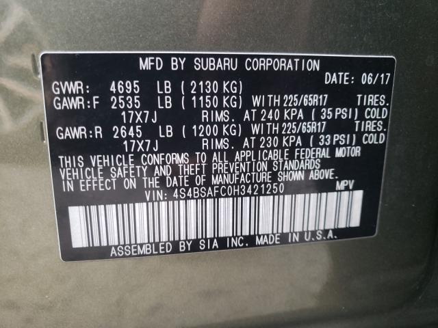2017 SUBARU OUTBACK 2. 4S4BSAFC0H3421250