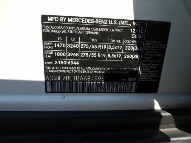 2011 MERCEDES-BENZ GL 450 4MA 4JGBF7BE1BA681996
