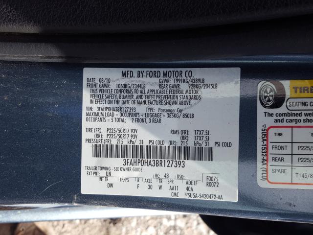 2011 FORD FUSION SE 3FAHP0HA3BR127393