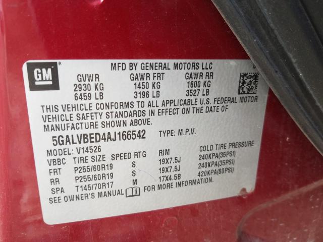 2010 BUICK ENCLAVE 5GALVBED4AJ166542