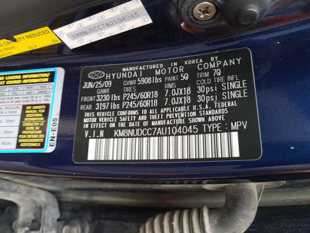 2010 HYUNDAI VERACRUZ G KM8NUDCC7AU104045