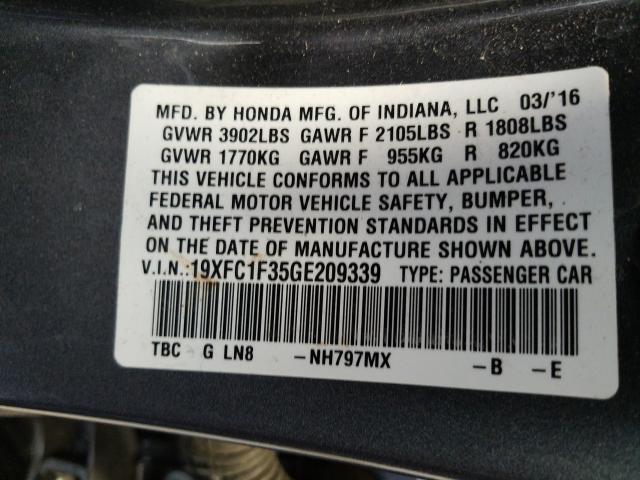 2016 HONDA CIVIC EX 19XFC1F35GE209339