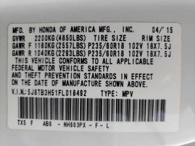 2015 ACURA RDX TECHNO 5J8TB3H51FL018492