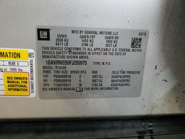 2015 GMC ACADIA SLE 1GKKRNED9FJ289975