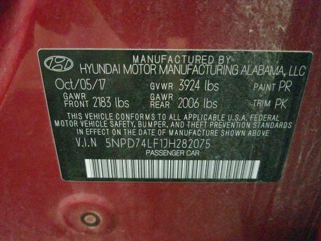 2018 HYUNDAI ELANTRA SE 5NPD74LF1JH282075