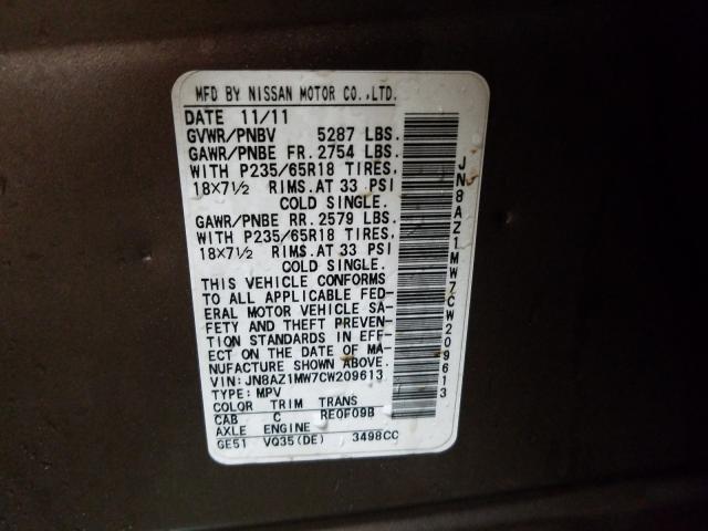2012 NISSAN MURANO S JN8AZ1MW7CW209613
