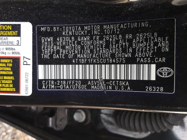 2012 TOYOTA CAMRY BASE 4T1BF1FK5CU184575