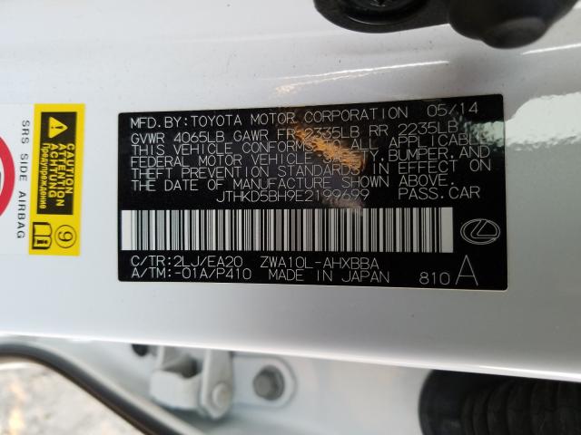 2014 LEXUS CT 200 JTHKD5BH9E2199699