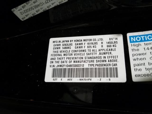 2014 HONDA CR-Z JHMZF1D48ES002212