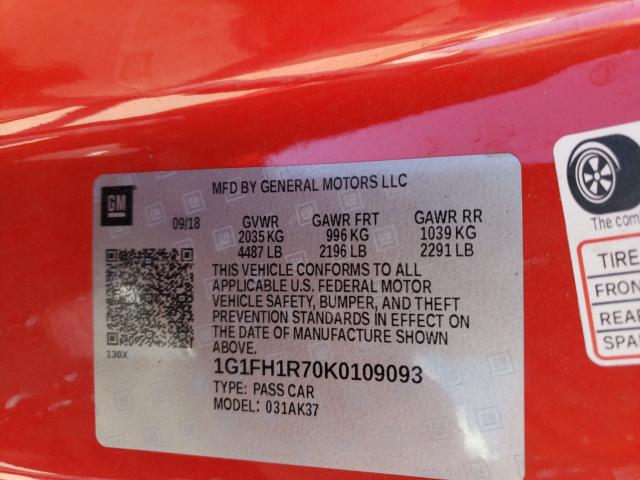 2019 CHEVROLET CAMARO SS 1G1FH1R70K0109093