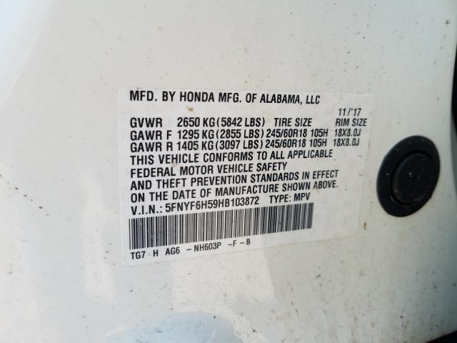 2017 HONDA PILOT EXL 5FNYF6H59HB103872