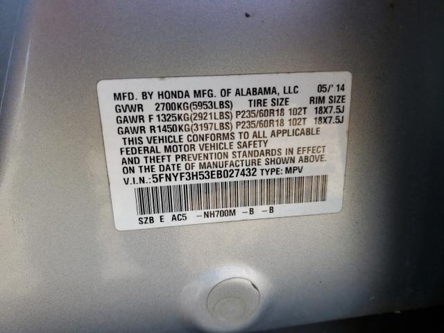 2014 HONDA PILOT EXL 5FNYF3H53EB027432