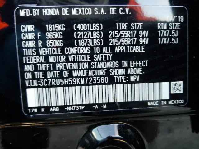 2019 HONDA HRV 3CZRU5H59KM723560