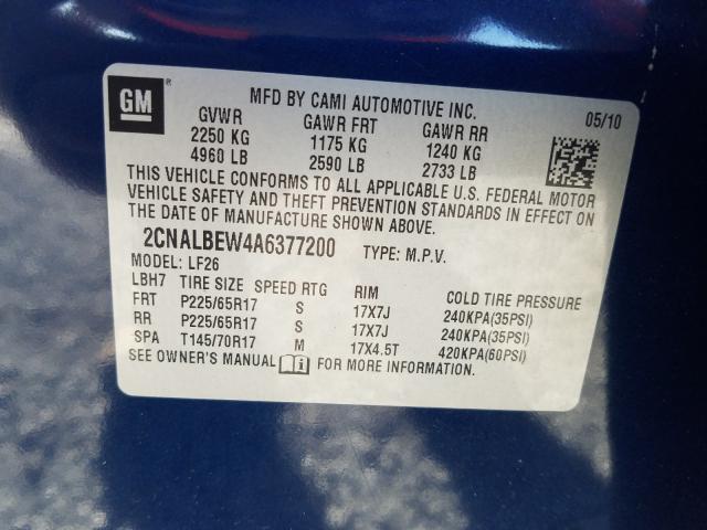 2010 CHEVROLET EQUINOX LS 2CNALBEW4A6377200