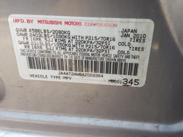 2010 MITSUBISHI OUTLANDER JA4AT2AW8AZ009384