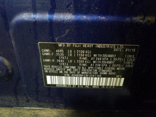 2015 SUBARU OUTBACK 2. 4S4BSBFC9F3287180