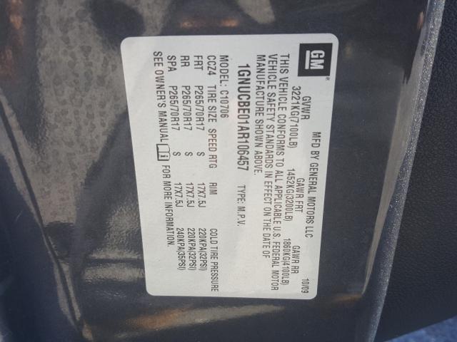 2010 CHEVROLET TAHOE C150 1GNUCBE01AR106457
