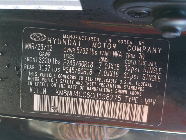 2012 HYUNDAI VERACRUZ G KM8NU4CC6CU198275