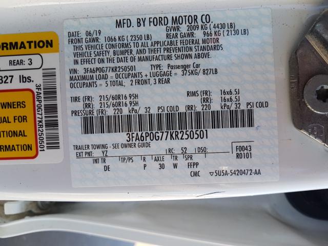 2019 FORD FUSION S 3FA6P0G77KR250501