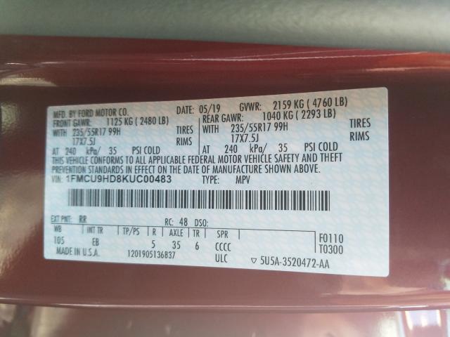 2019 FORD ESCAPE SEL 1FMCU9HD8KUC00483