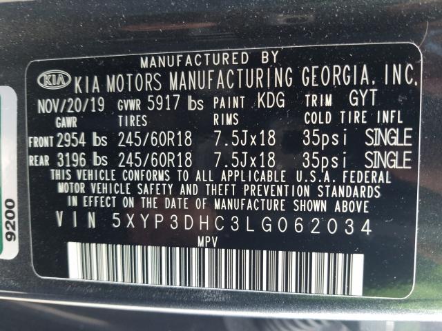 2020 KIA TELLURIDE 5XYP3DHC3LG062034