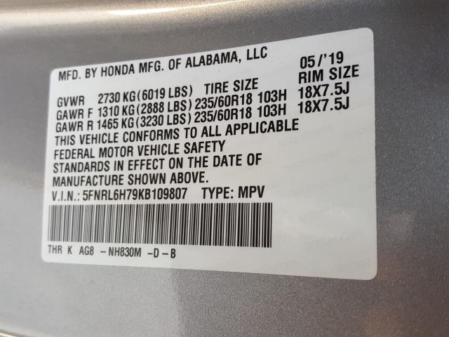 2019 HONDA ODYSSEY EX 5FNRL6H79KB109807