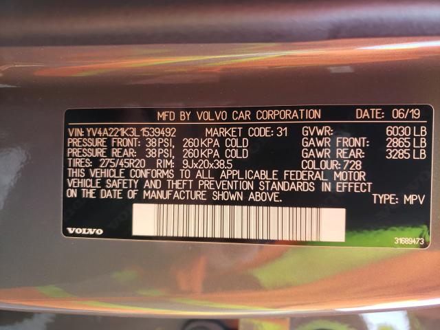 2020 VOLVO XC90 T6 MO YV4A221K3L1539492