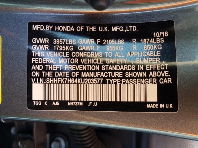 2019 HONDA CIVIC EX SHHFK7H64KU203577