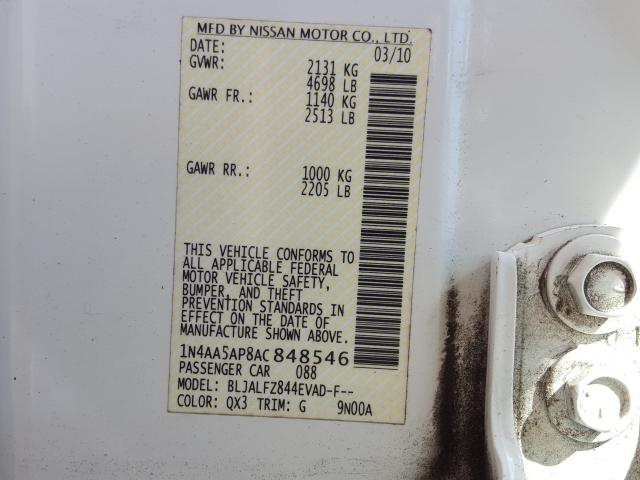 2010 NISSAN MAXIMA S 1N4AA5AP8AC848546