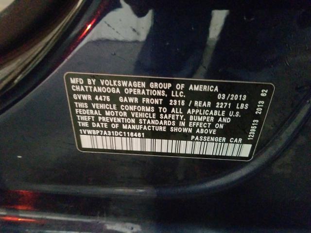 2013 VOLKSWAGEN PASSAT SE 1VWBP7A31DC116461