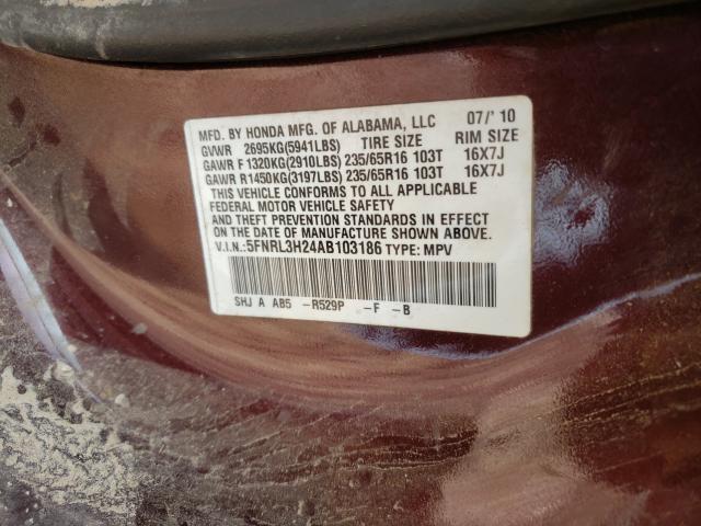 2010 HONDA ODYSSEY LX 5FNRL3H24AB103186
