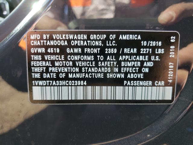 2017 VOLKSWAGEN PASSAT R-L 1VWDT7A33HC023984