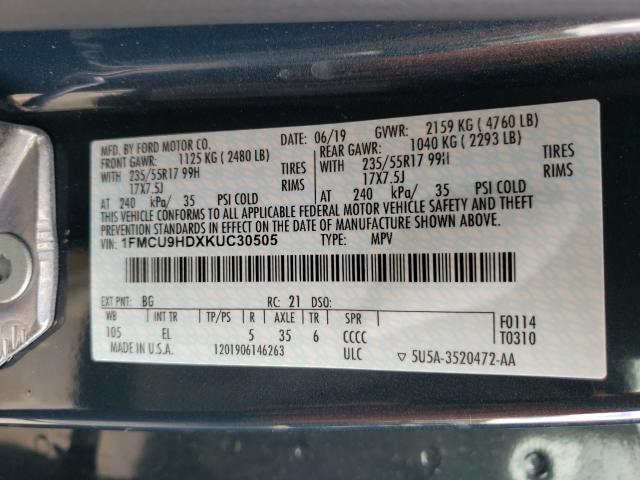 2019 FORD ESCAPE SEL 1FMCU9HDXKUC30505