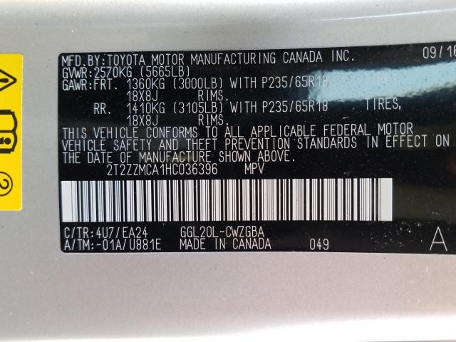 2017 LEXUS RX 350 BAS 2T2ZZMCA1HC036396