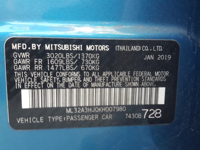 2019 MITSUBISHI MIRAGE ES ML32A3HJ0KH007980