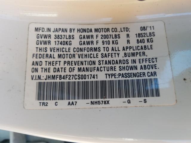 2012 HONDA CIVIC HYBR JHMFB4F27CS001741