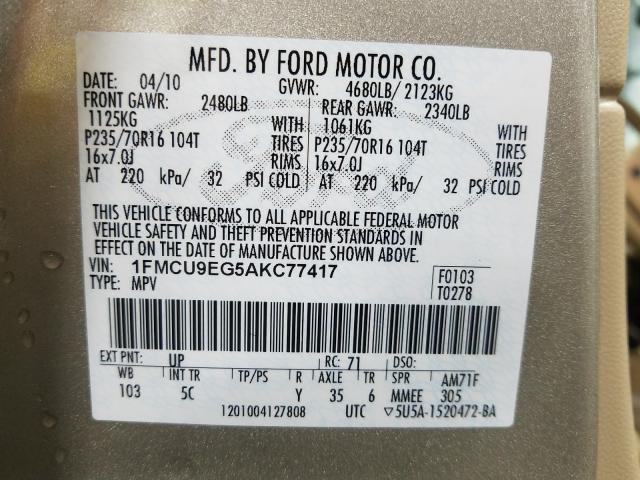 2010 FORD ESCAPE LIM 1FMCU9EG5AKC77417