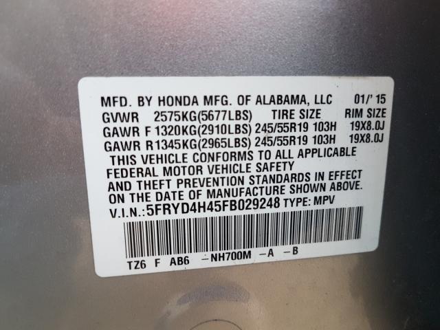 2015 ACURA MDX TECHNO 5FRYD4H45FB029248