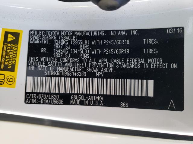 2016 TOYOTA HIGHLANDER 5TDKKRFH9GS146389