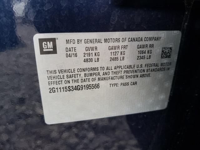 2016 CHEVROLET IMPALA LT 2G1115S34G9195566
