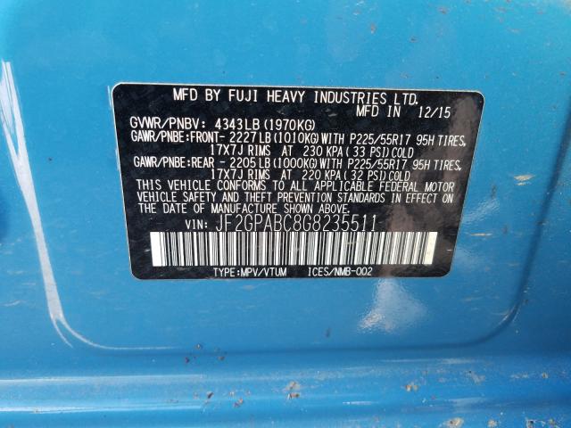 2016 SUBARU CROSSTREK JF2GPABC8G8235511