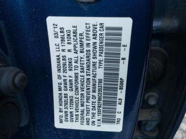 2012 HONDA CIVIC EX 19XFB2F86CE053780
