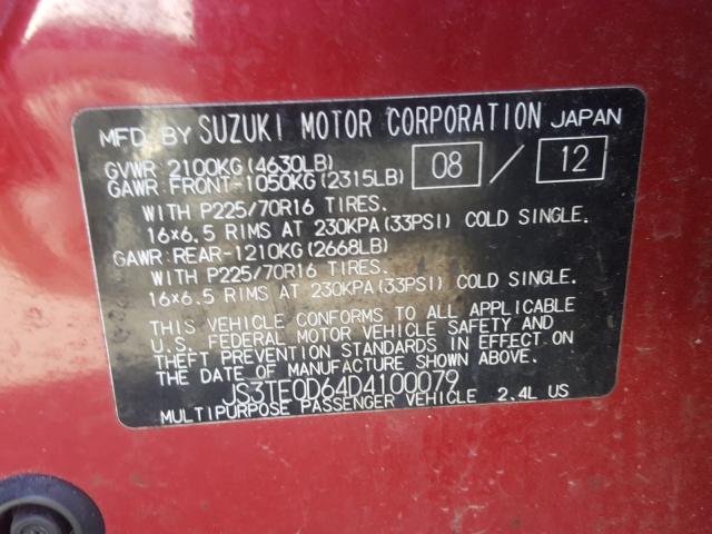 VIN JS3TE0D64D4100079 2013 Suzuki Grand Vitara, Pre... no.10