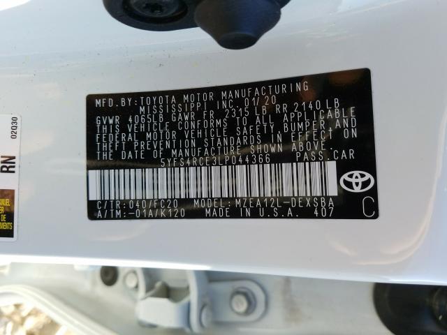 2020 TOYOTA COROLLA 5YFS4RCE3LP044366