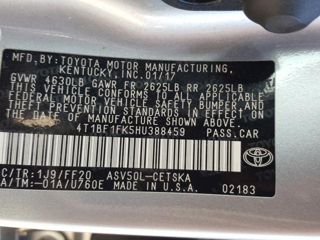 2017 TOYOTA CAMRY LE 4T1BF1FK5HU388459