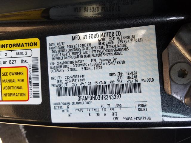 2017 FORD FUSION SE - 3FA6P0HD3HR343397