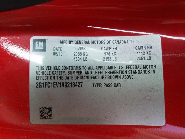 2010 CHEVROLET CAMARO LT 2G1FC1EV1A9218427