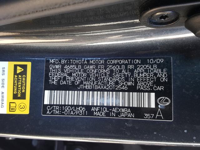 2010 LEXUS HS 250H JTHBB1BAXA2012546