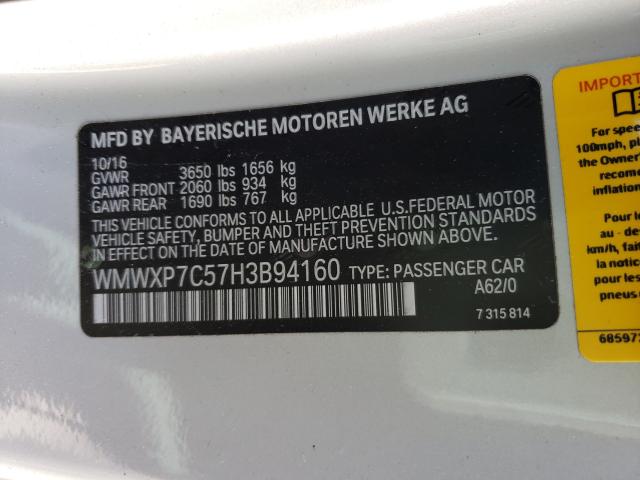 2017 MINI COOPER S WMWXP7C57H3B94160