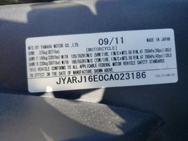 2012 YAMAHA YZFR6 JYARJ16E0CA023186